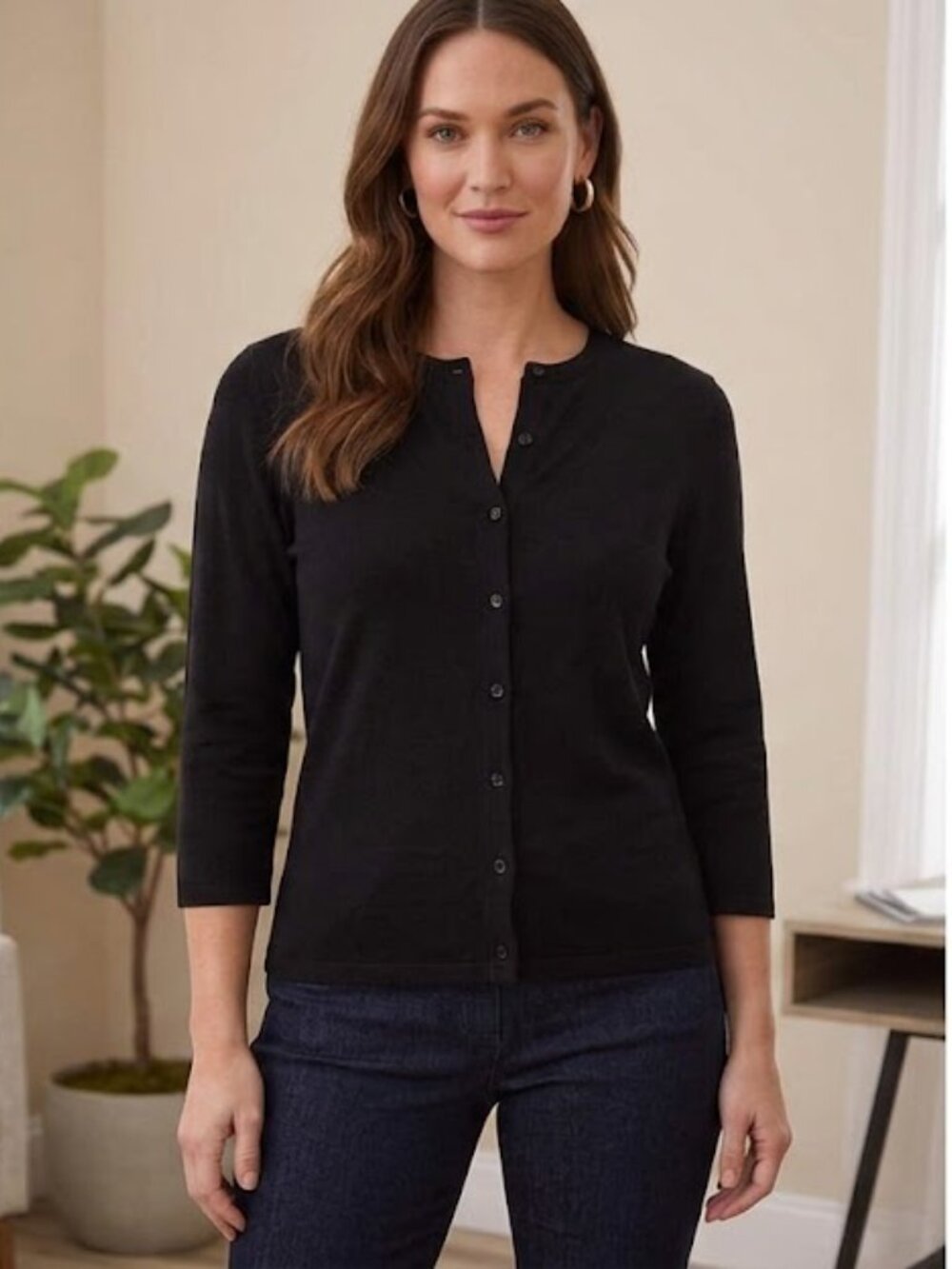 Kersh Black Slim Button-Front Cardigan Size Medium Like New